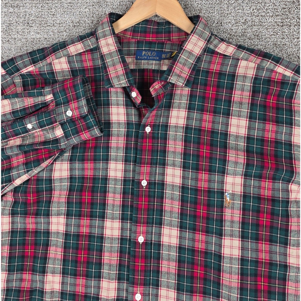 Polo Ralph Lauren Flannel Men 4XLT Plaid Button Shirt Green Red Long Sleeve Tall